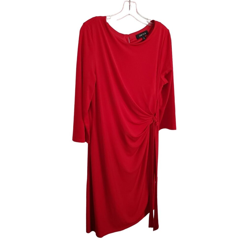 Chetta B 14 Dress Draped Stretch Jersey Knit Side Gathered Tie Ribbon Belt Party